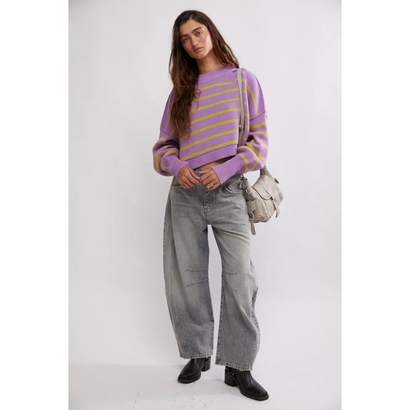 Free People Womens Size Small Iris Orchid Stripe Easy Street Cropped Sweater Top - Picture 11 of 11